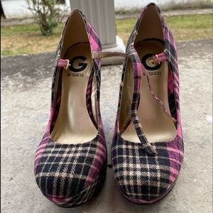 Plaid wedge heels
